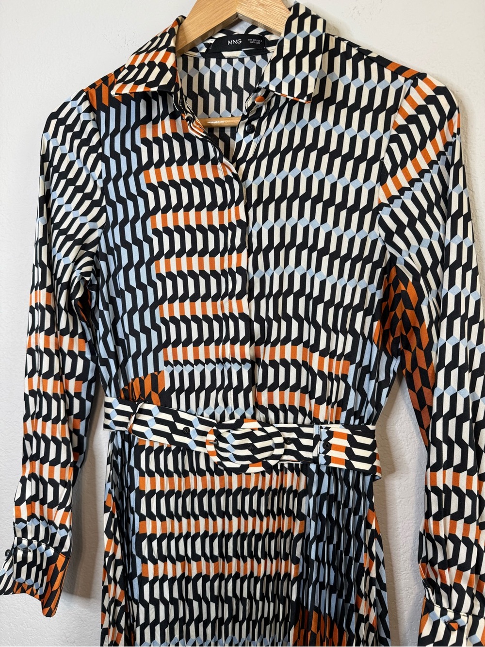 Mango Geometric Print Midi Dress in Black, White & Rust - Picture 4 of 13